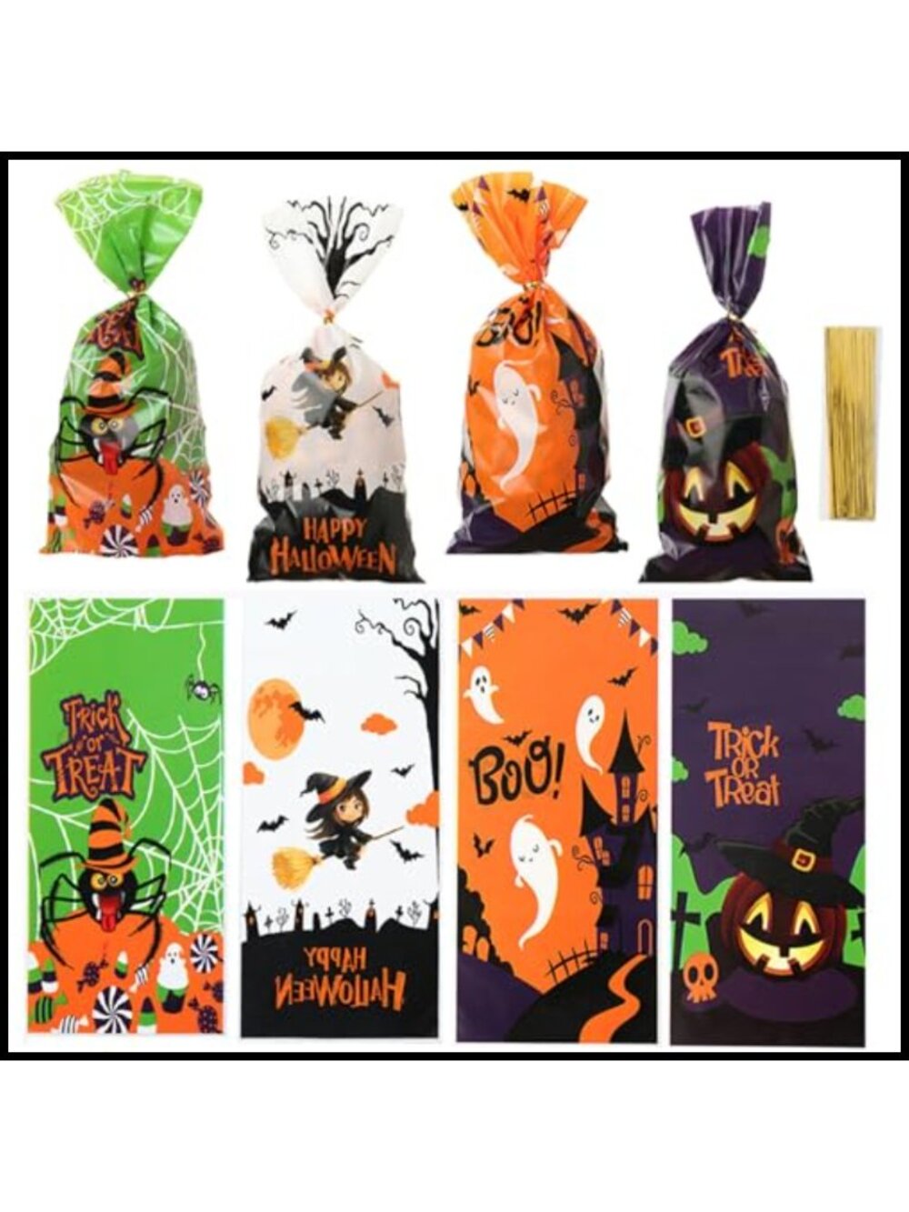 100 Pc Halloween Cellophane Treat Bags with Twist Ties Candy Gift Bags